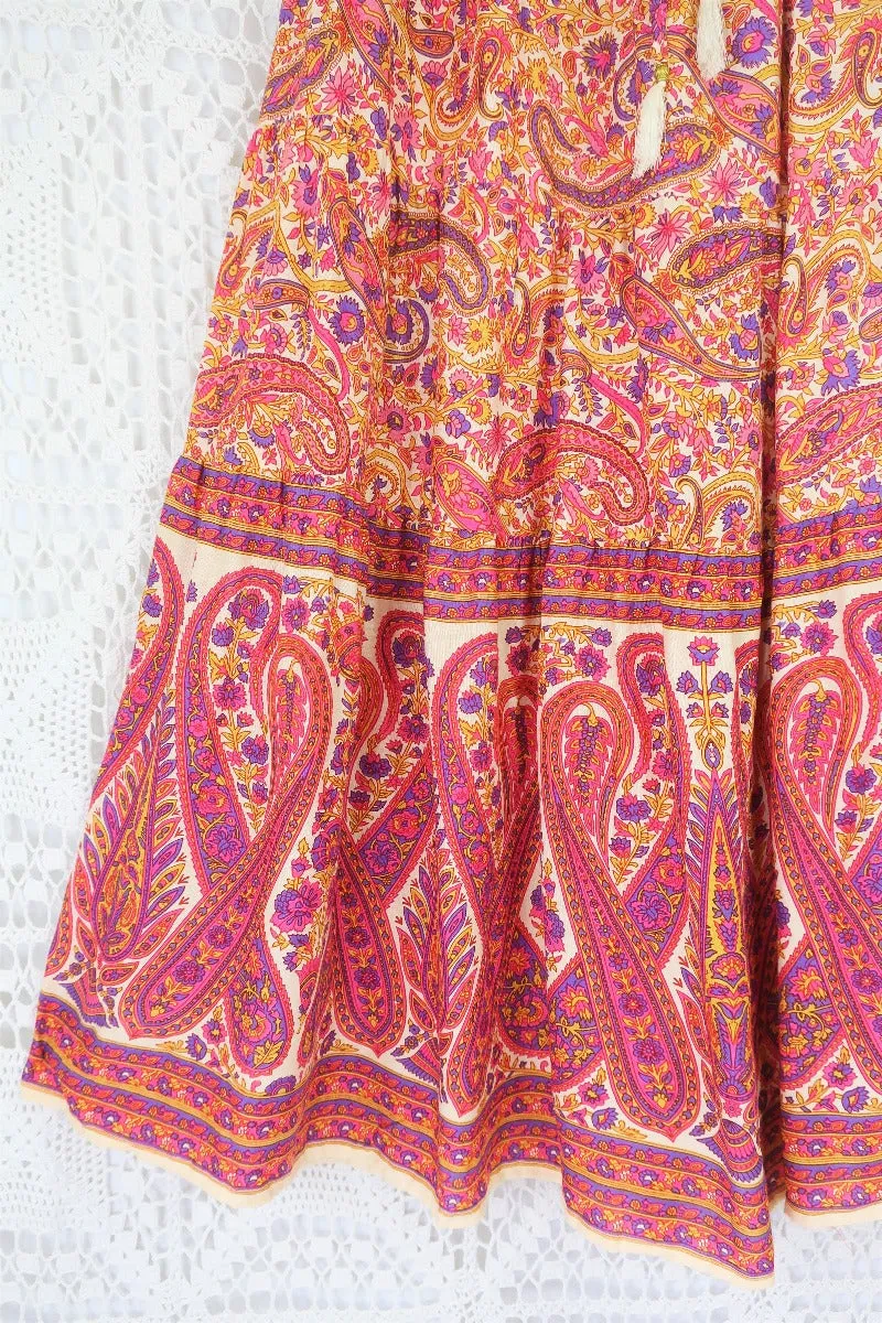 50% OFF Florence Prairie Skirt in Ivory & Violet Rose Paisley - Free Size