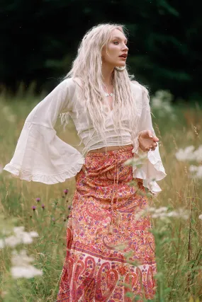 50% OFF Florence Prairie Skirt in Ivory & Violet Rose Paisley - Free Size