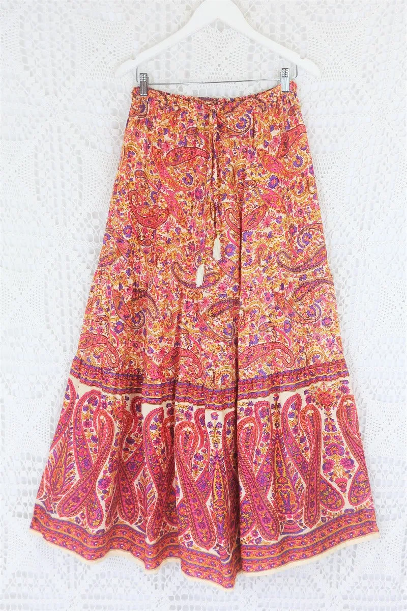 50% OFF Florence Prairie Skirt in Ivory & Violet Rose Paisley - Free Size