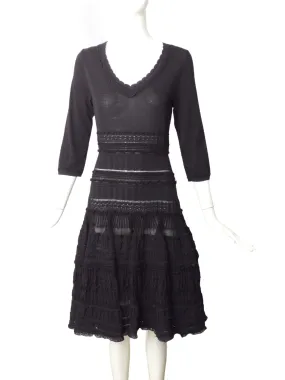 ALAIA- Black Knit Textured Dress, Size 8