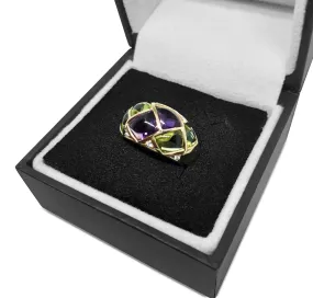 Amethyst, Peridot & Diamond Bombe Dress Ring