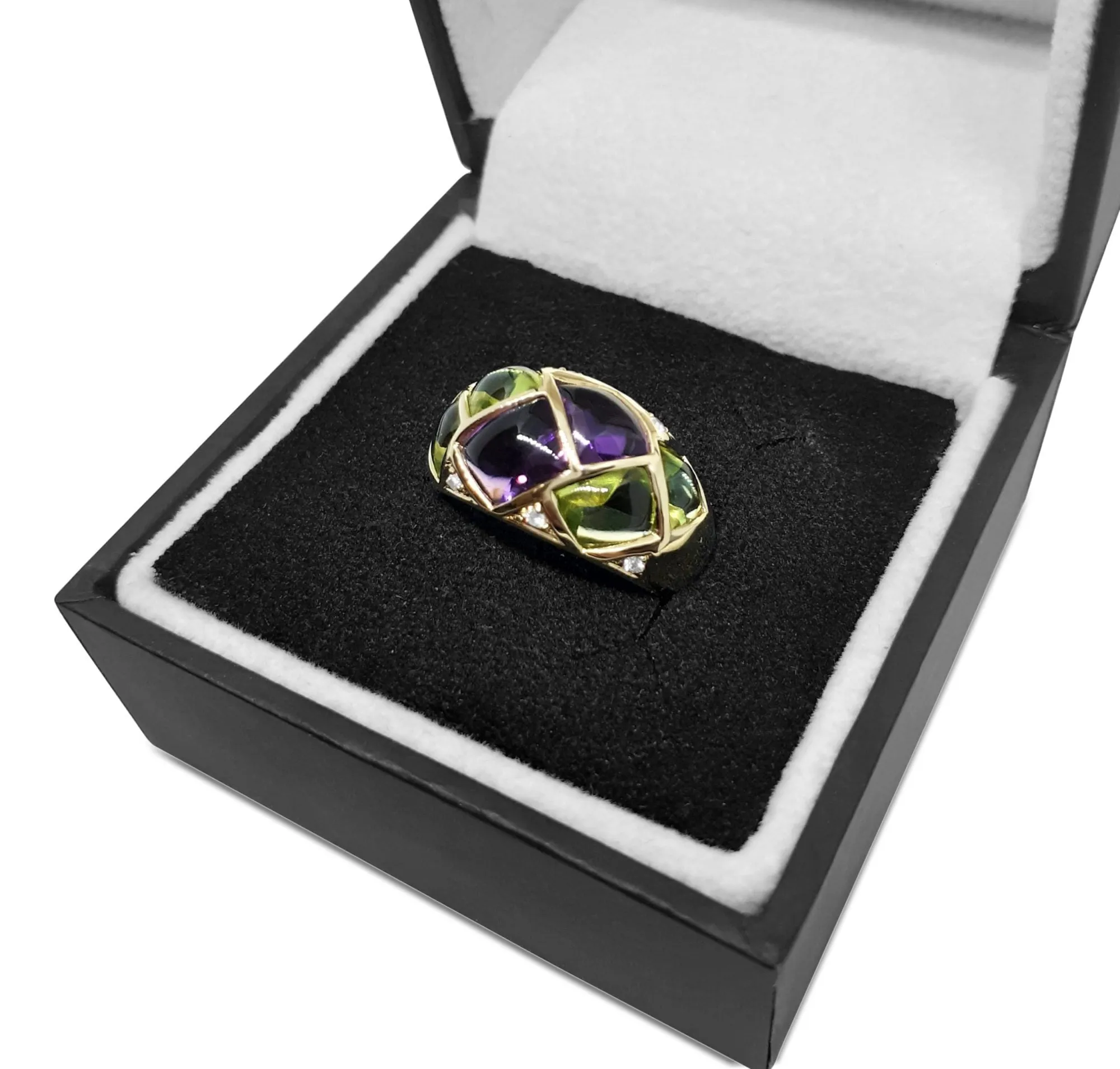 Amethyst, Peridot & Diamond Bombe Dress Ring