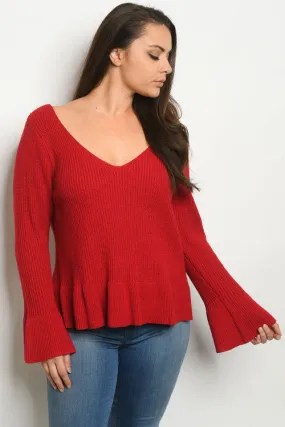Berry Red Plus Size Peplum Sweater