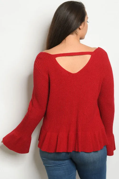 Berry Red Plus Size Peplum Sweater