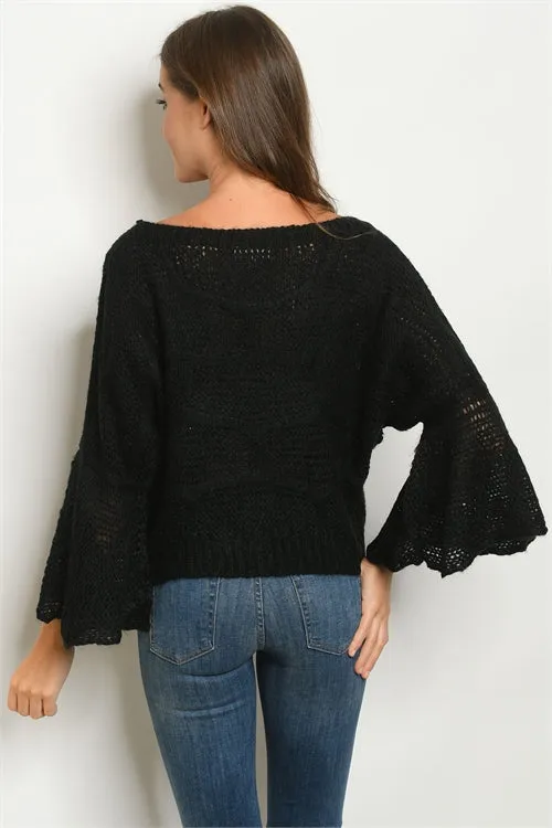 Black Bell  Sleeve Knit Sweater