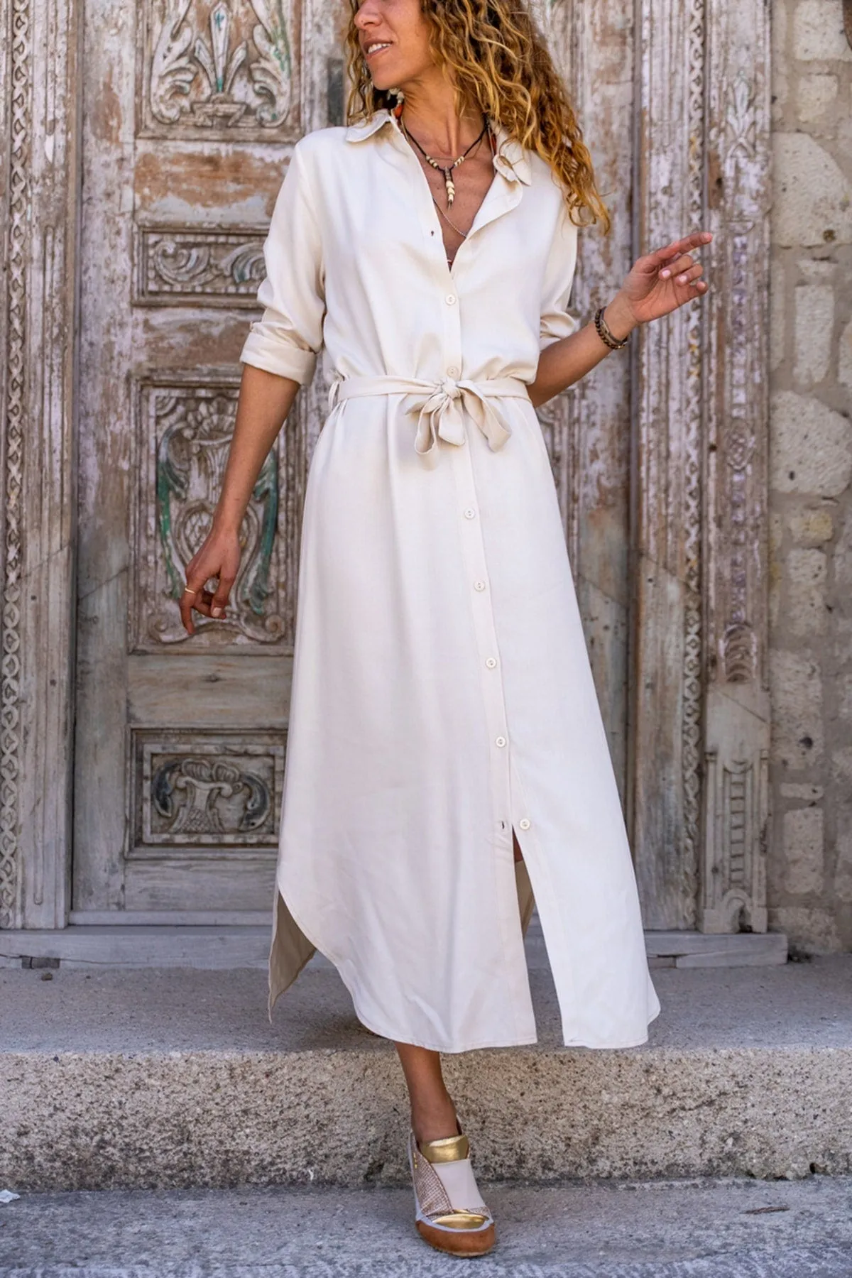Black Self Belted Buttoned Long Shirt Dress,Maxi Dress,Long Sleeve Dress-Boho Wear Womens Dress-Attractive Casual Dress,Vintage Dress