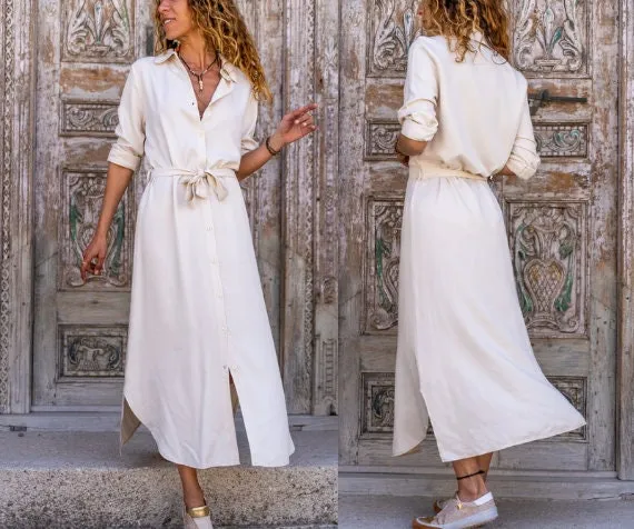 Black Self Belted Buttoned Long Shirt Dress,Maxi Dress,Long Sleeve Dress-Boho Wear Womens Dress-Attractive Casual Dress,Vintage Dress