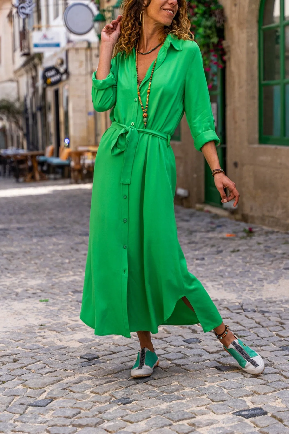 Black Self Belted Buttoned Long Shirt Dress,Maxi Dress,Long Sleeve Dress-Boho Wear Womens Dress-Attractive Casual Dress,Vintage Dress