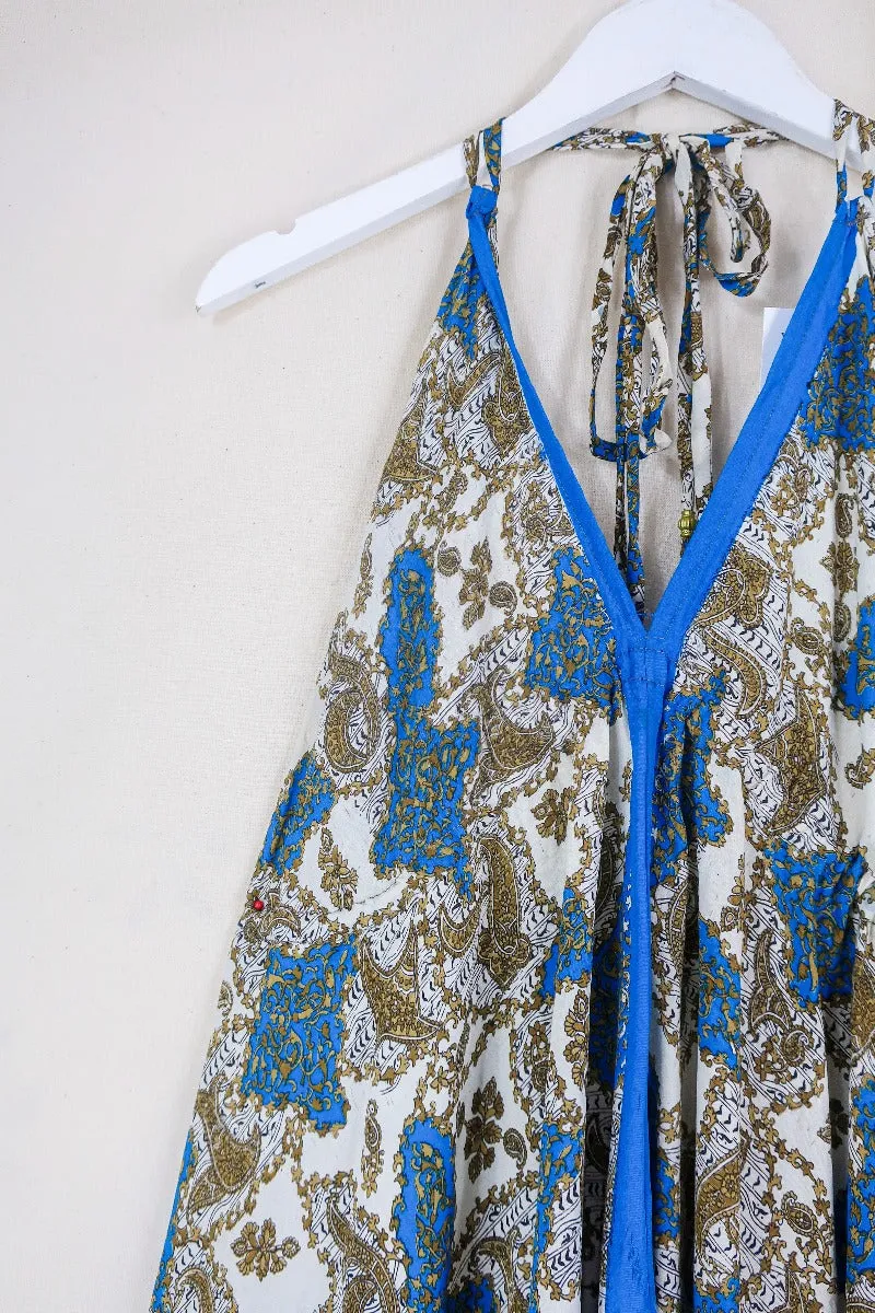 Blossom Halter-Neck Midi Dress - Nutmeg & Azure Baroque - Free Size M/L