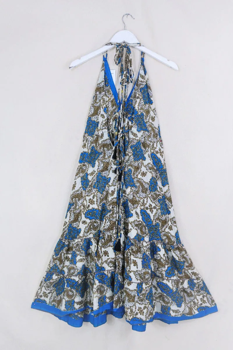Blossom Halter-Neck Midi Dress - Nutmeg & Azure Baroque - Free Size M/L