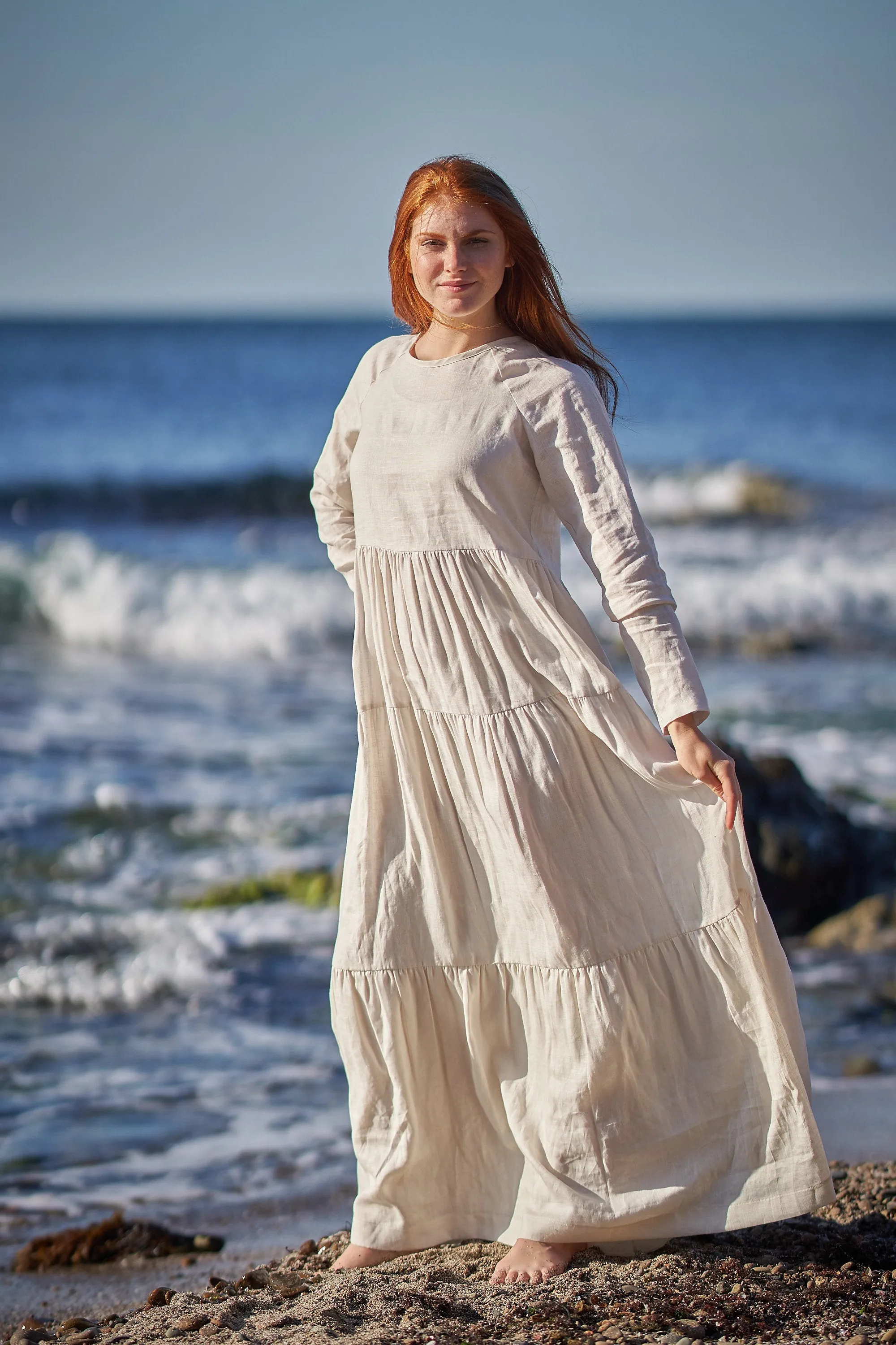 Bohemian Linen Dress in Cream