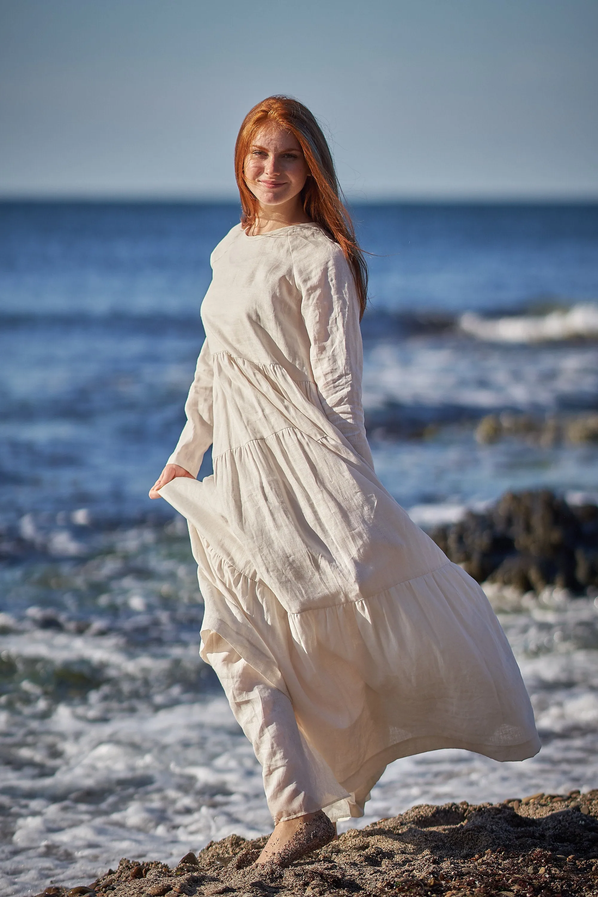 Bohemian Linen Dress in Cream