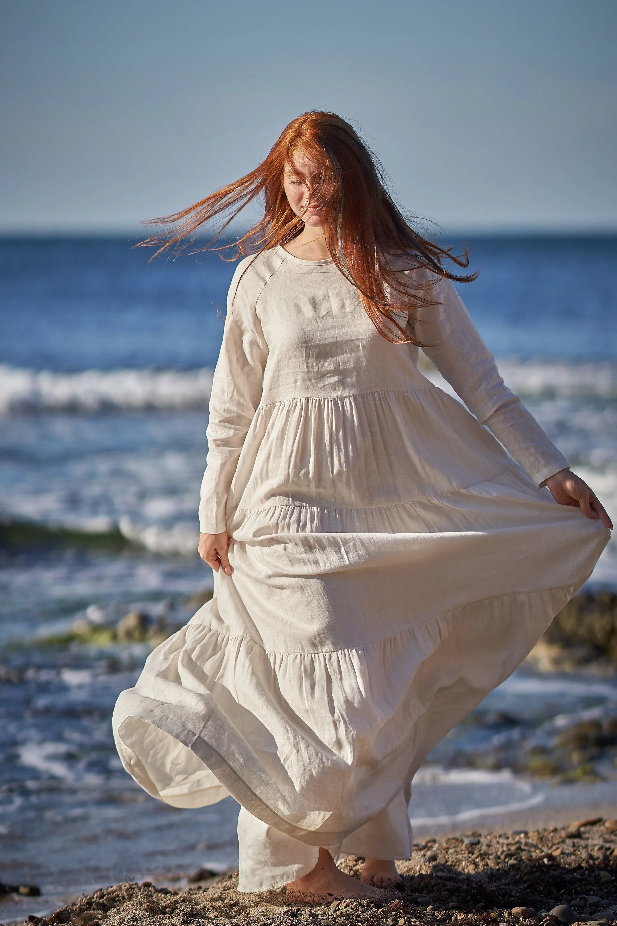 Bohemian Linen Dress in Cream