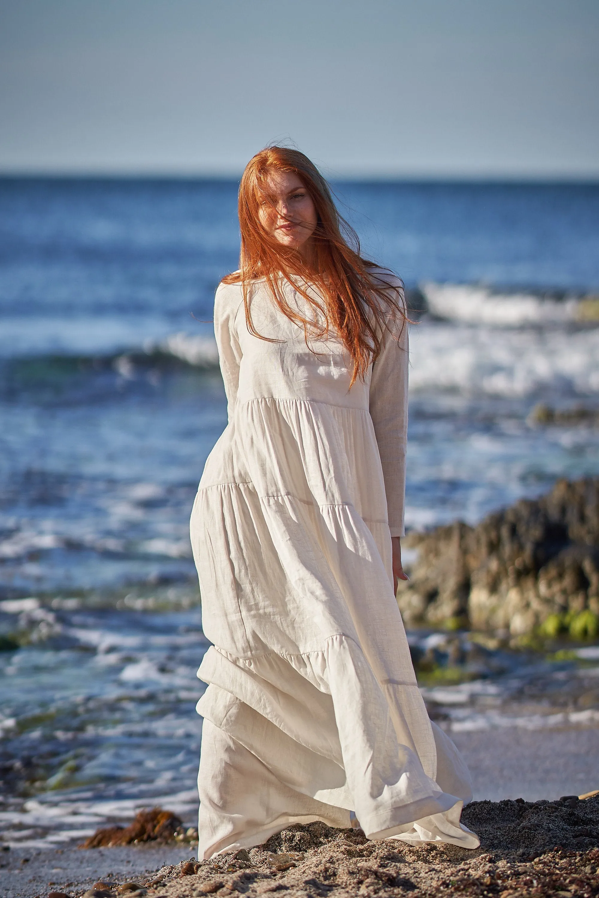 Bohemian Linen Dress in Cream