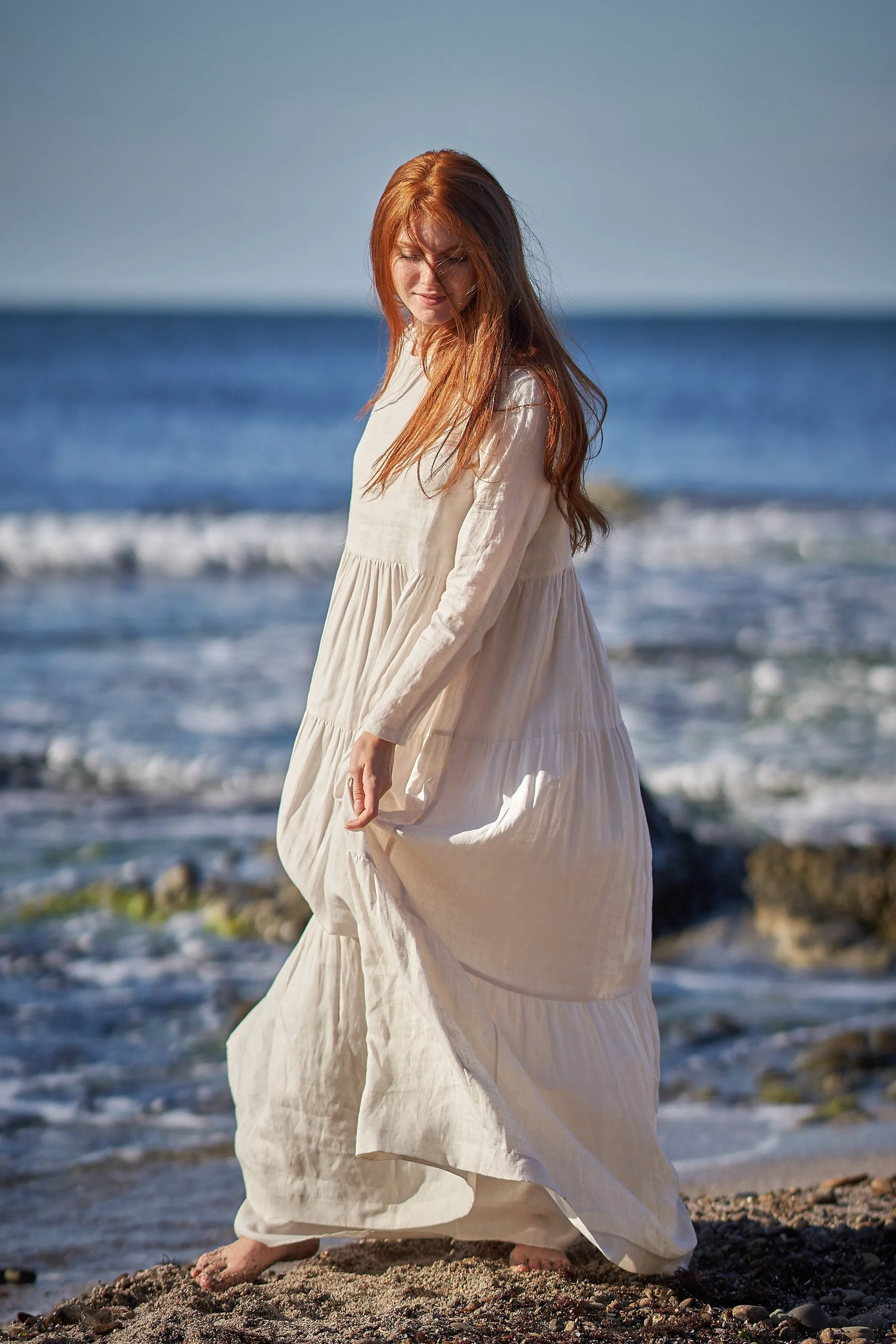 Bohemian Linen Dress in Cream