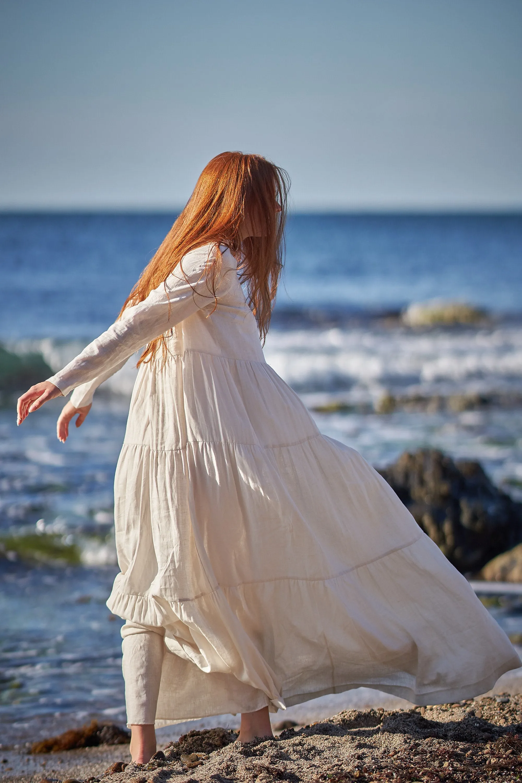 Bohemian Linen Dress in Cream