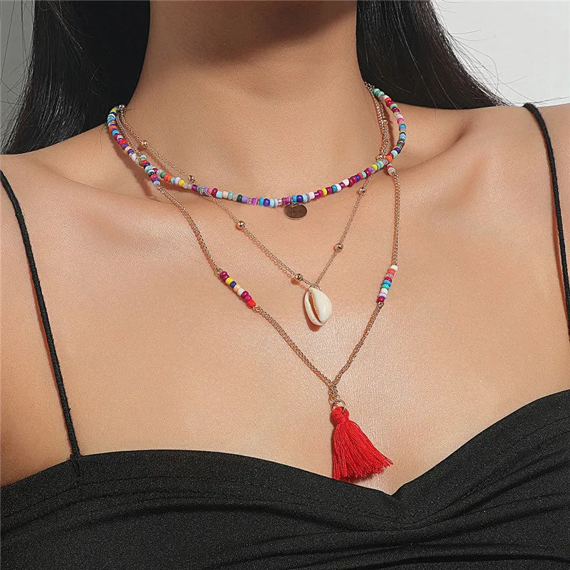 Bohemian Multilayer Necklace Creative Colorful Beaded Clavicle Chain