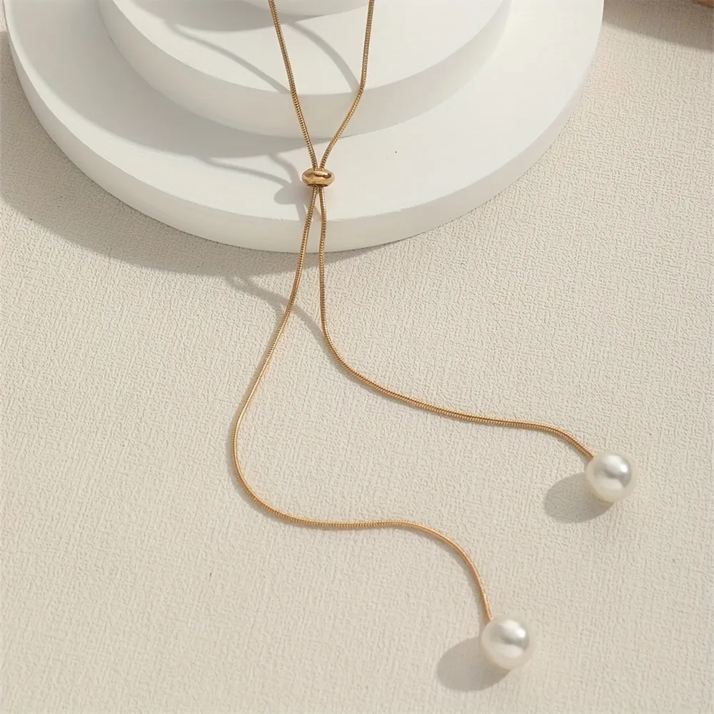 Boho Chic Adjustable Pearl Necklace for Winter Fashion Statement
