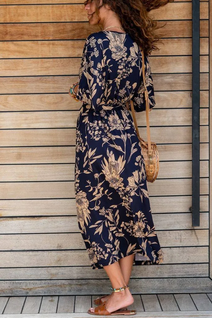 Boho Dress,Maxi Dress,Flower Printed Half Sleeved Dress-Boho Wear Womens Dress-Attractive Casual Dress
