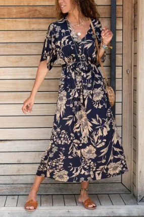 Boho Dress,Maxi Dress,Flower Printed Half Sleeved Dress-Boho Wear Womens Dress-Attractive Casual Dress