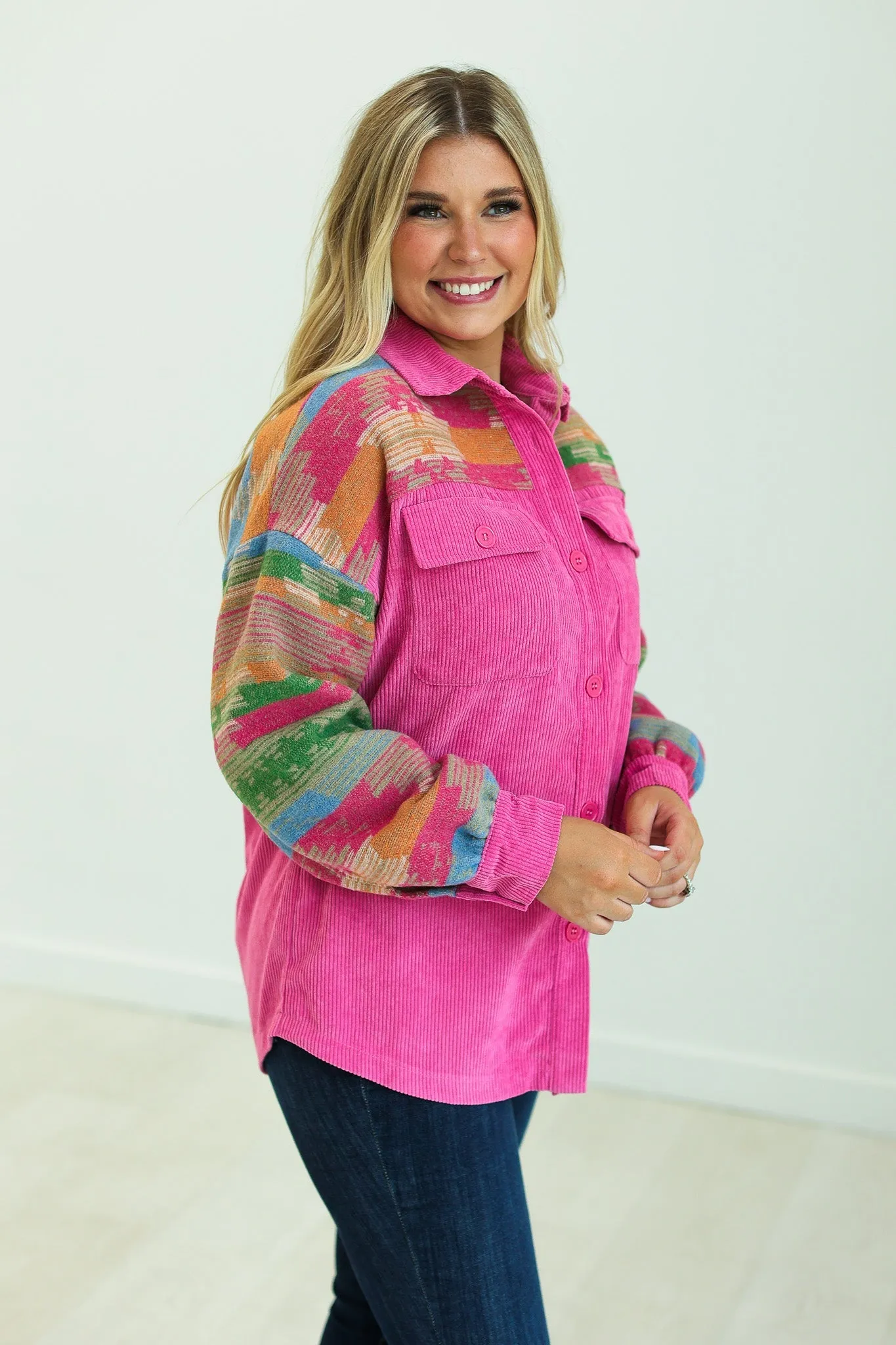 Corduroy and Aztec Print Shacket