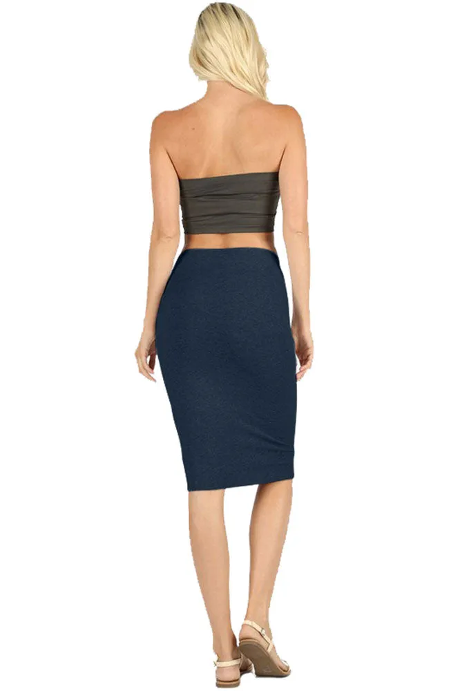 Cotton High Waist Fitted Midi Pencil Skirt