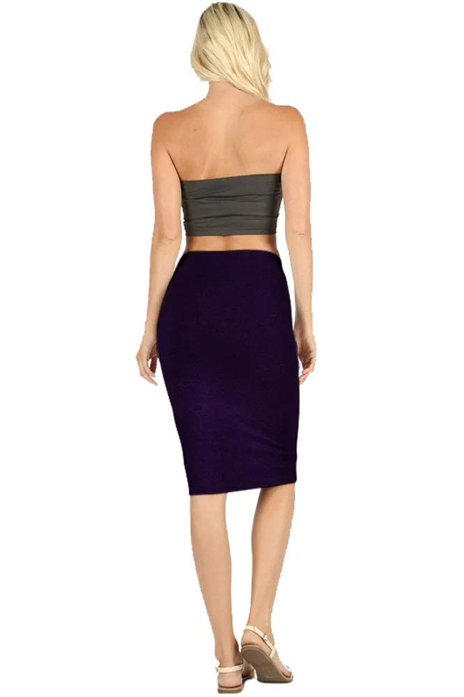 Cotton High Waist Fitted Midi Pencil Skirt