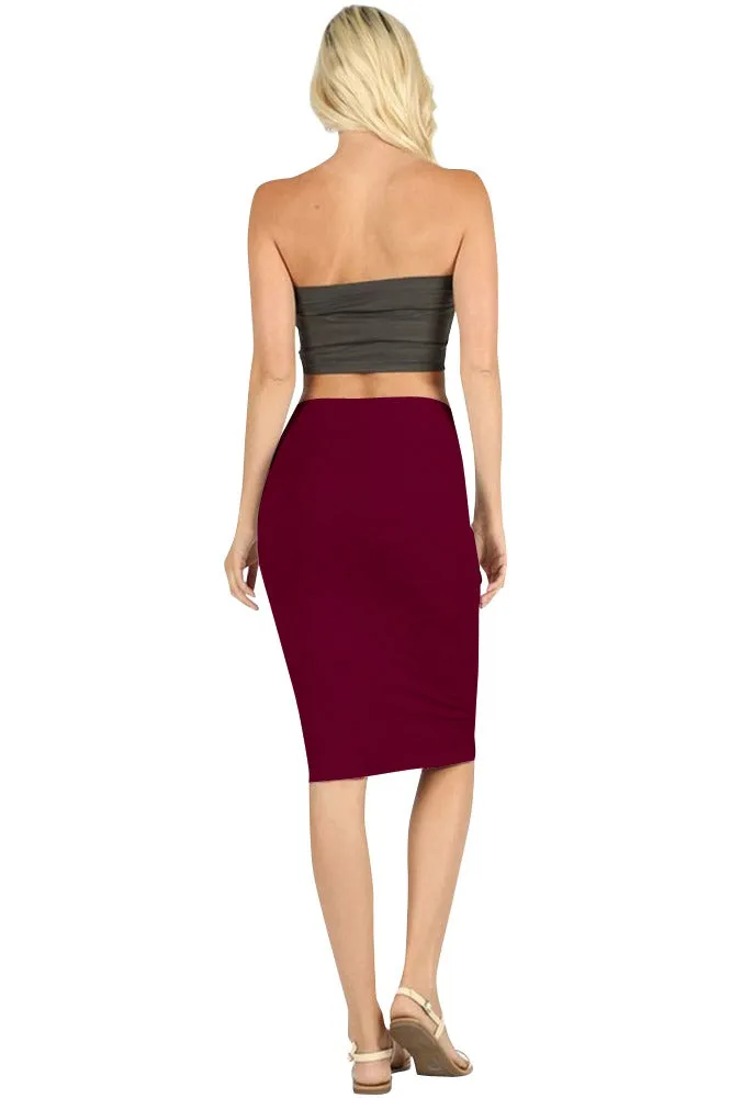 Cotton High Waist Fitted Midi Pencil Skirt