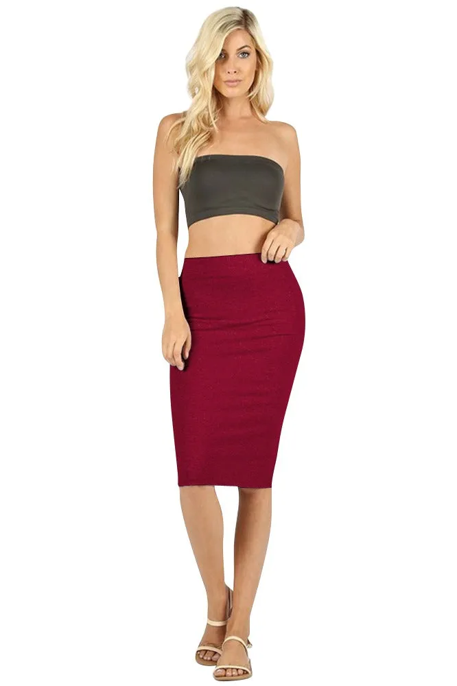 Cotton High Waist Fitted Midi Pencil Skirt