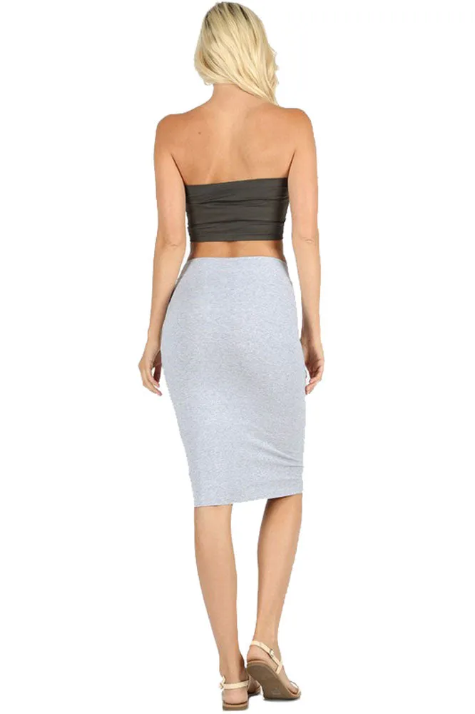 Cotton High Waist Fitted Midi Pencil Skirt
