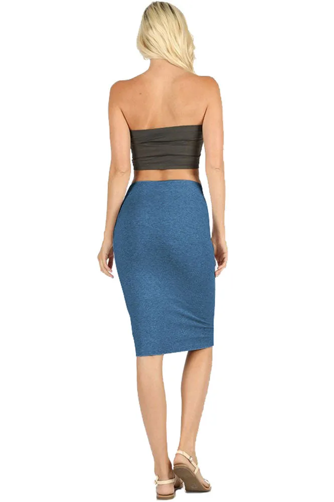 Cotton High Waist Fitted Midi Pencil Skirt