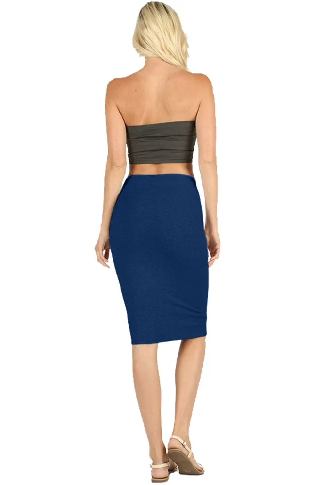 Cotton High Waist Fitted Midi Pencil Skirt