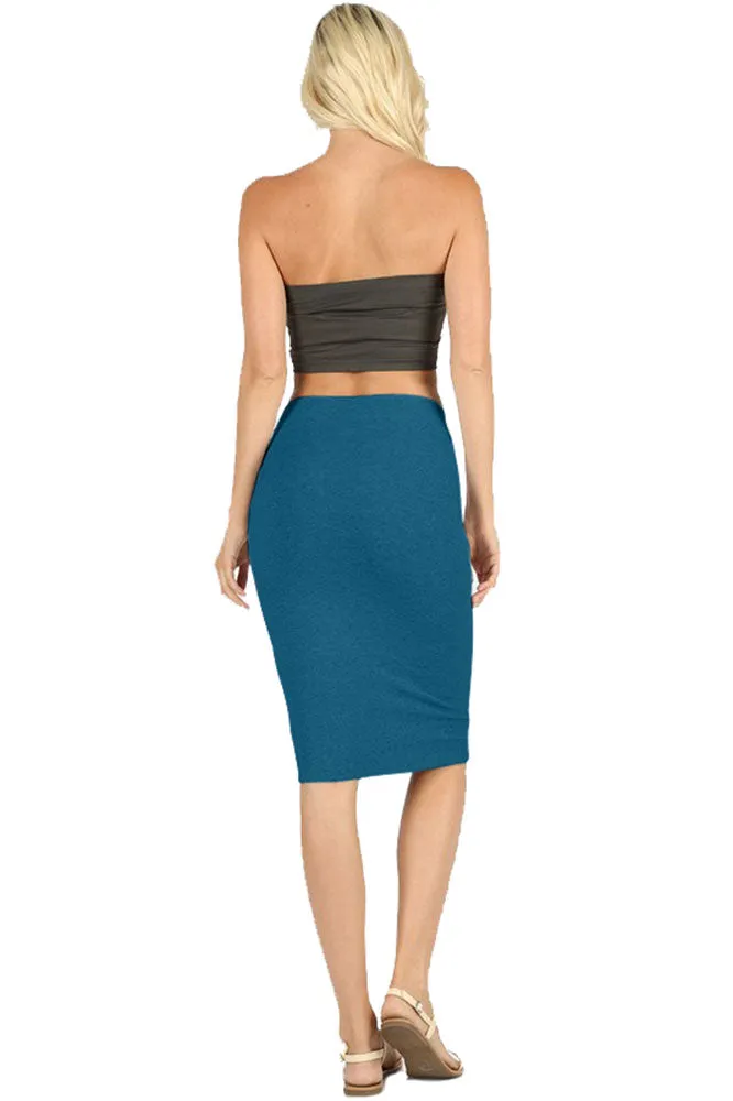 Cotton High Waist Fitted Midi Pencil Skirt