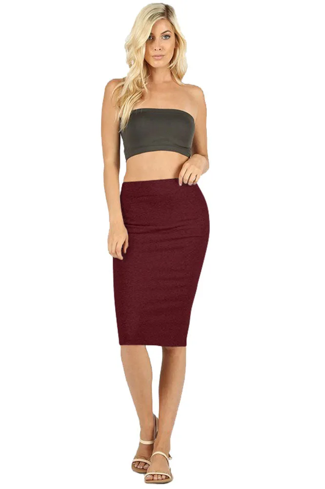 Cotton High Waist Fitted Midi Pencil Skirt