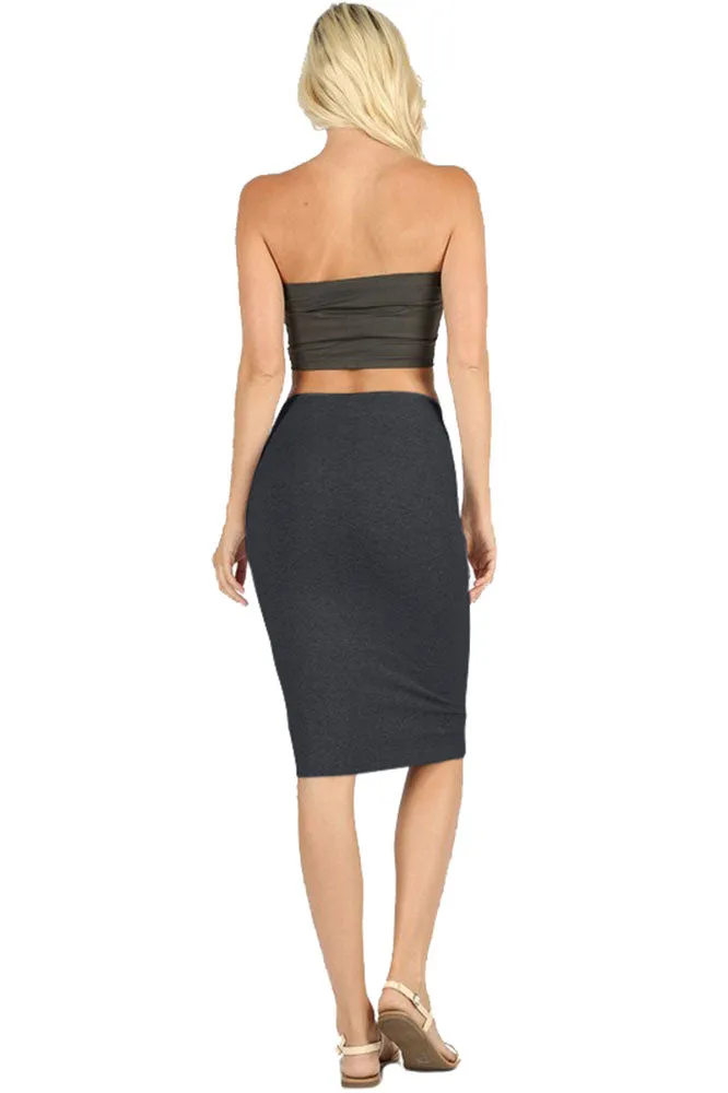 Cotton High Waist Fitted Midi Pencil Skirt