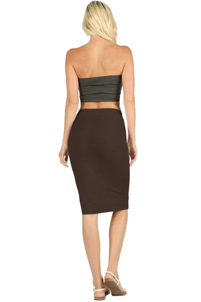 Cotton High Waist Fitted Midi Pencil Skirt