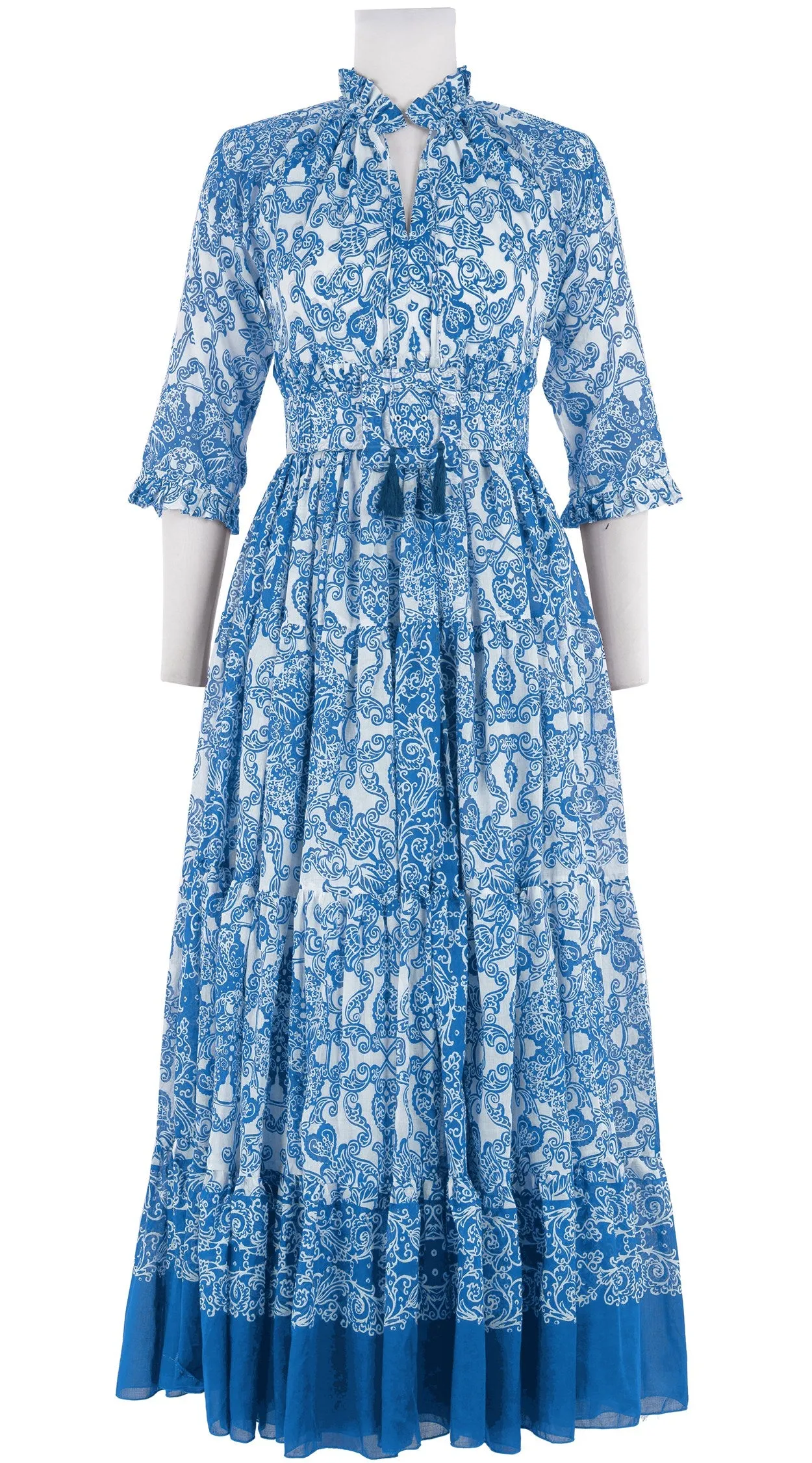 Eden Dress Crew Neck 3/4 Sleeve with Hamilton Belt Maxi Length Cotton Musola (Casanova Bandana Small)