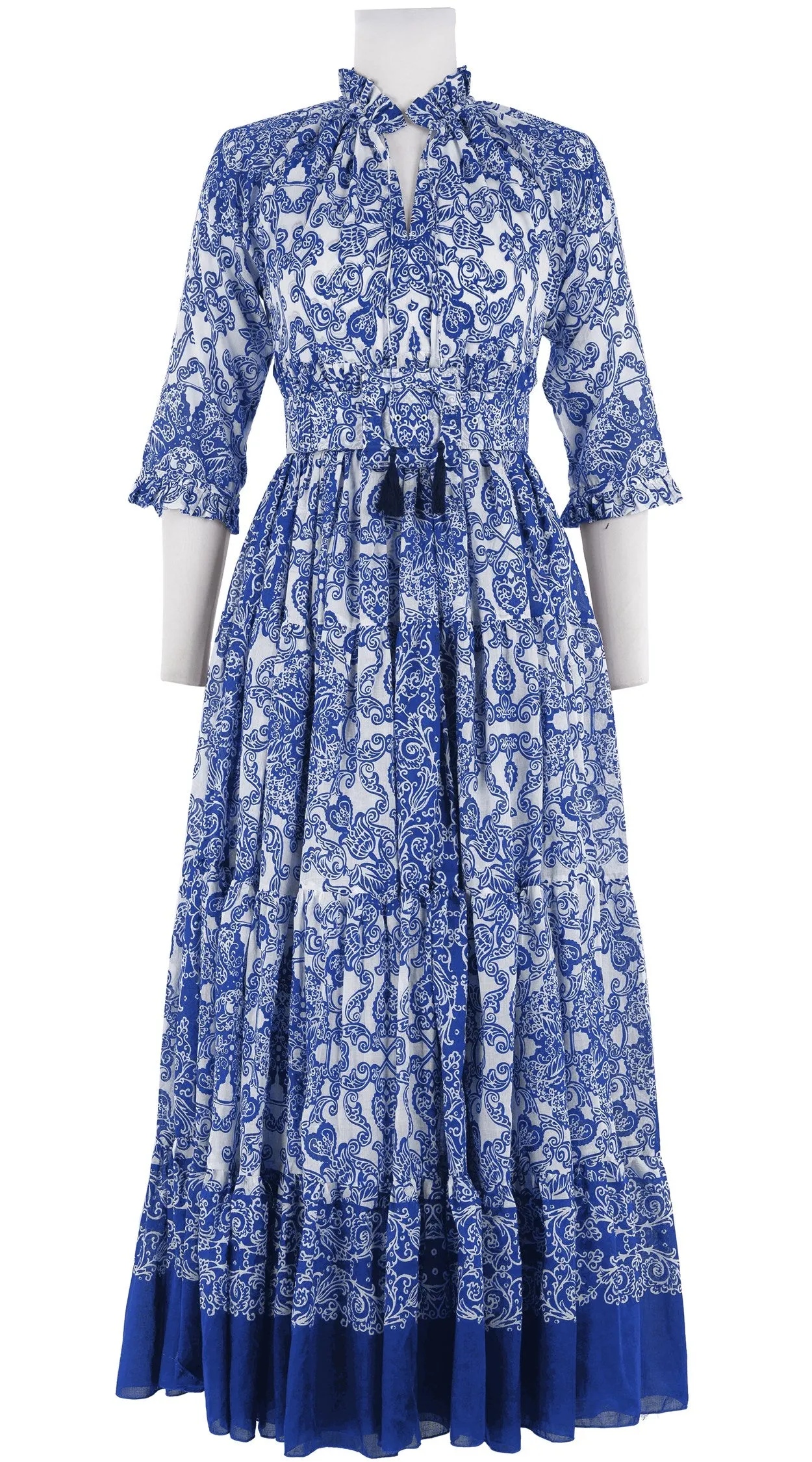 Eden Dress Crew Neck 3/4 Sleeve with Hamilton Belt Maxi Length Cotton Musola (Casanova Bandana Small)