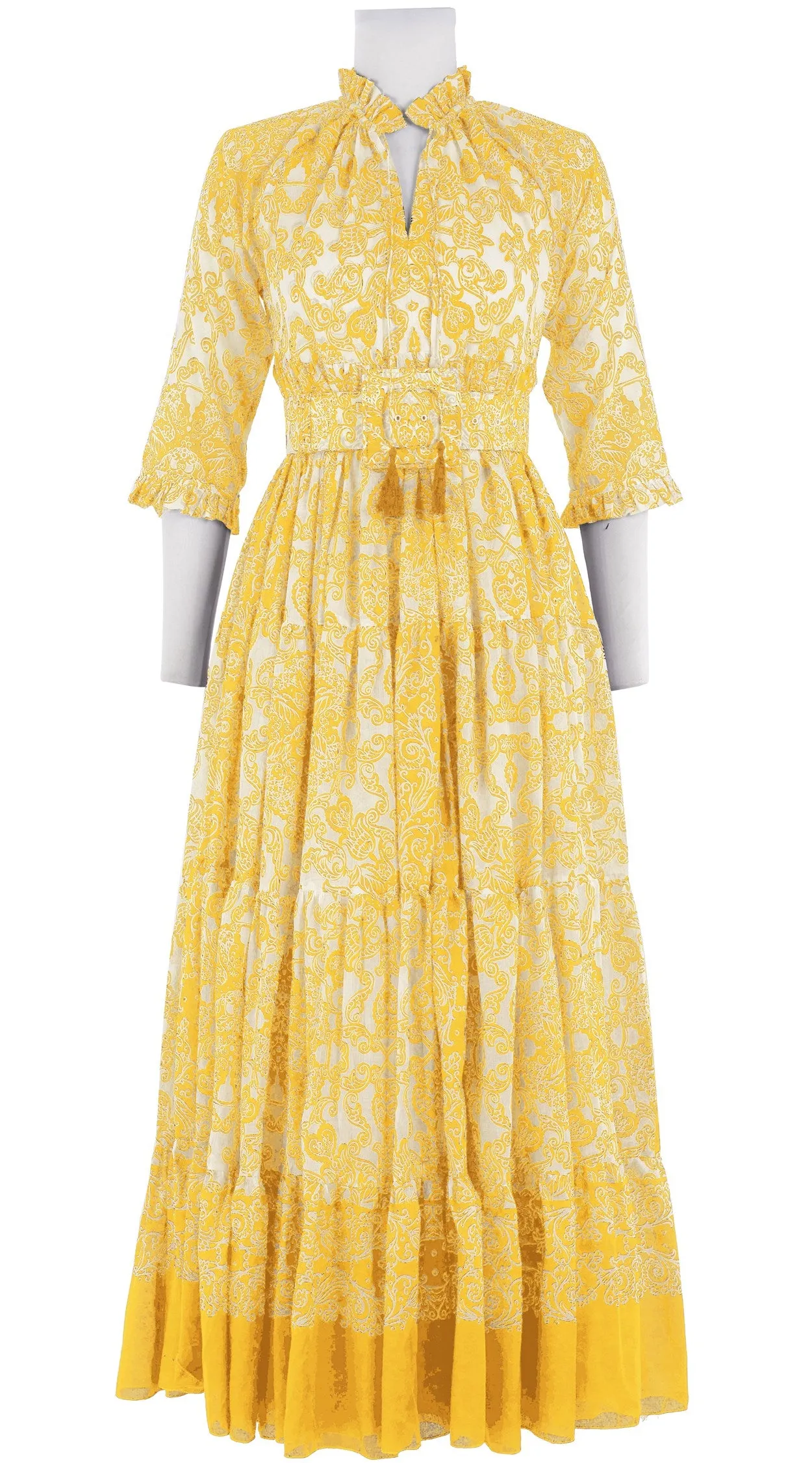 Eden Dress Crew Neck 3/4 Sleeve with Hamilton Belt Maxi Length Cotton Musola (Casanova Bandana Small)