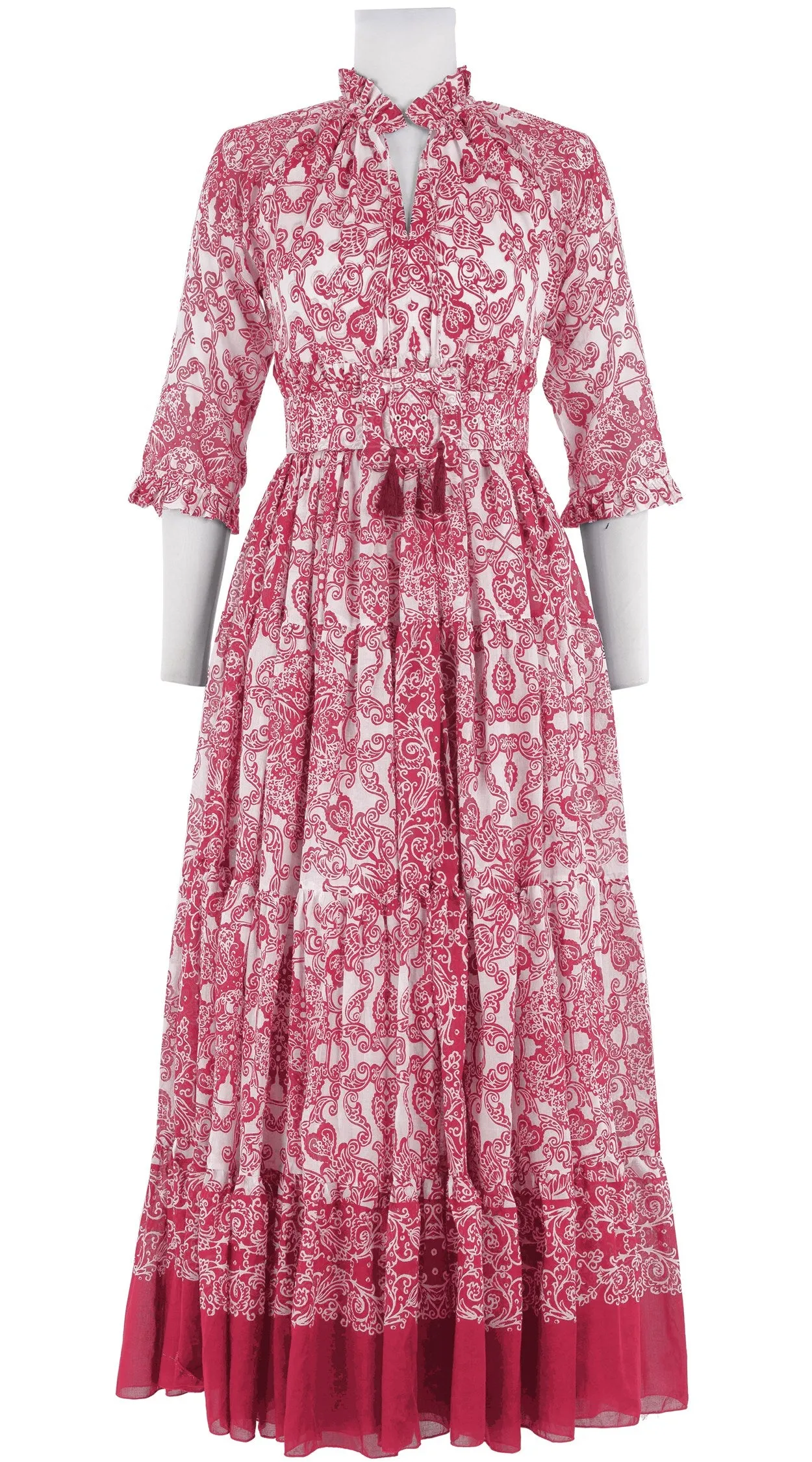 Eden Dress Crew Neck 3/4 Sleeve with Hamilton Belt Maxi Length Cotton Musola (Casanova Bandana Small)