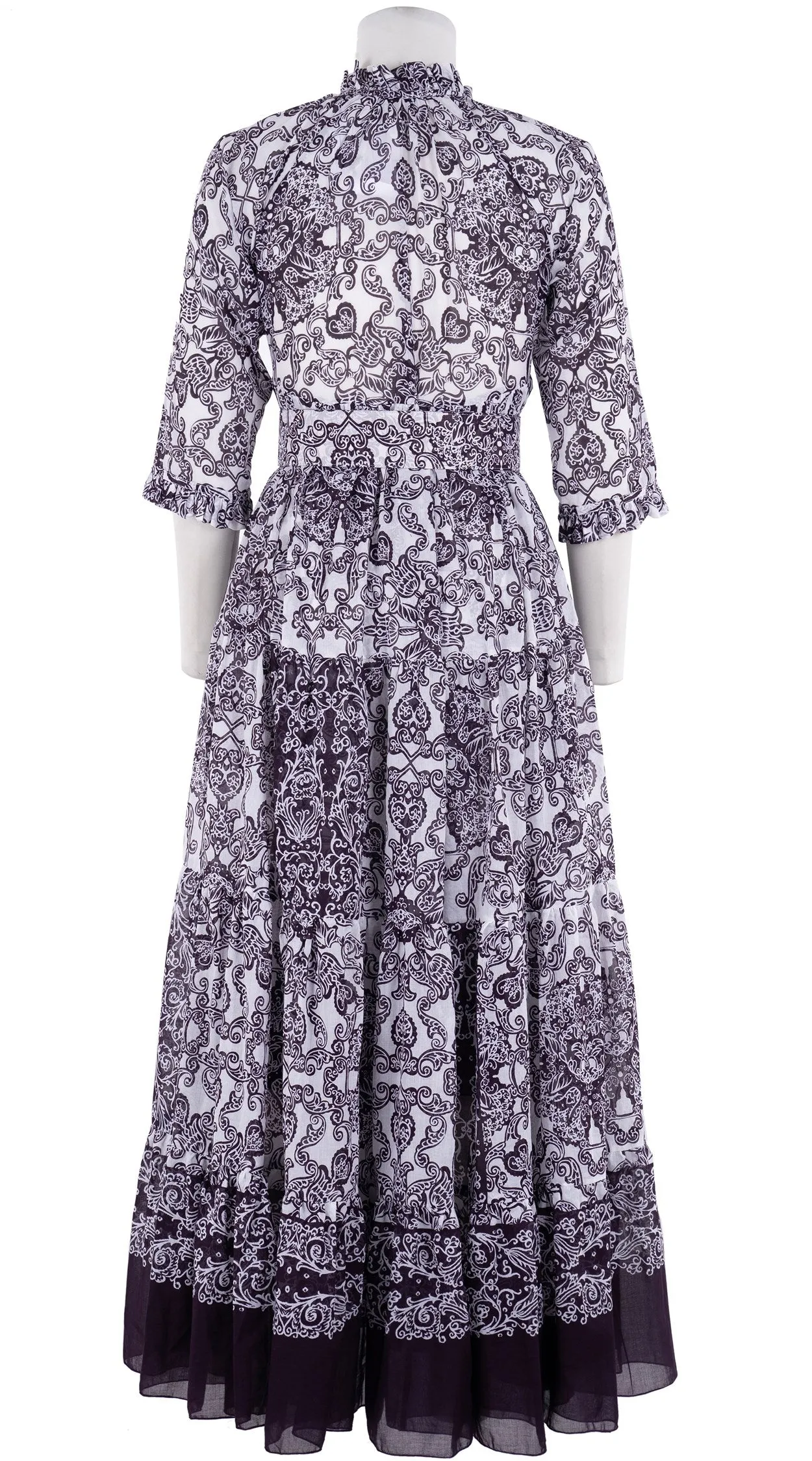 Eden Dress Crew Neck 3/4 Sleeve with Hamilton Belt Maxi Length Cotton Musola (Casanova Bandana Small)