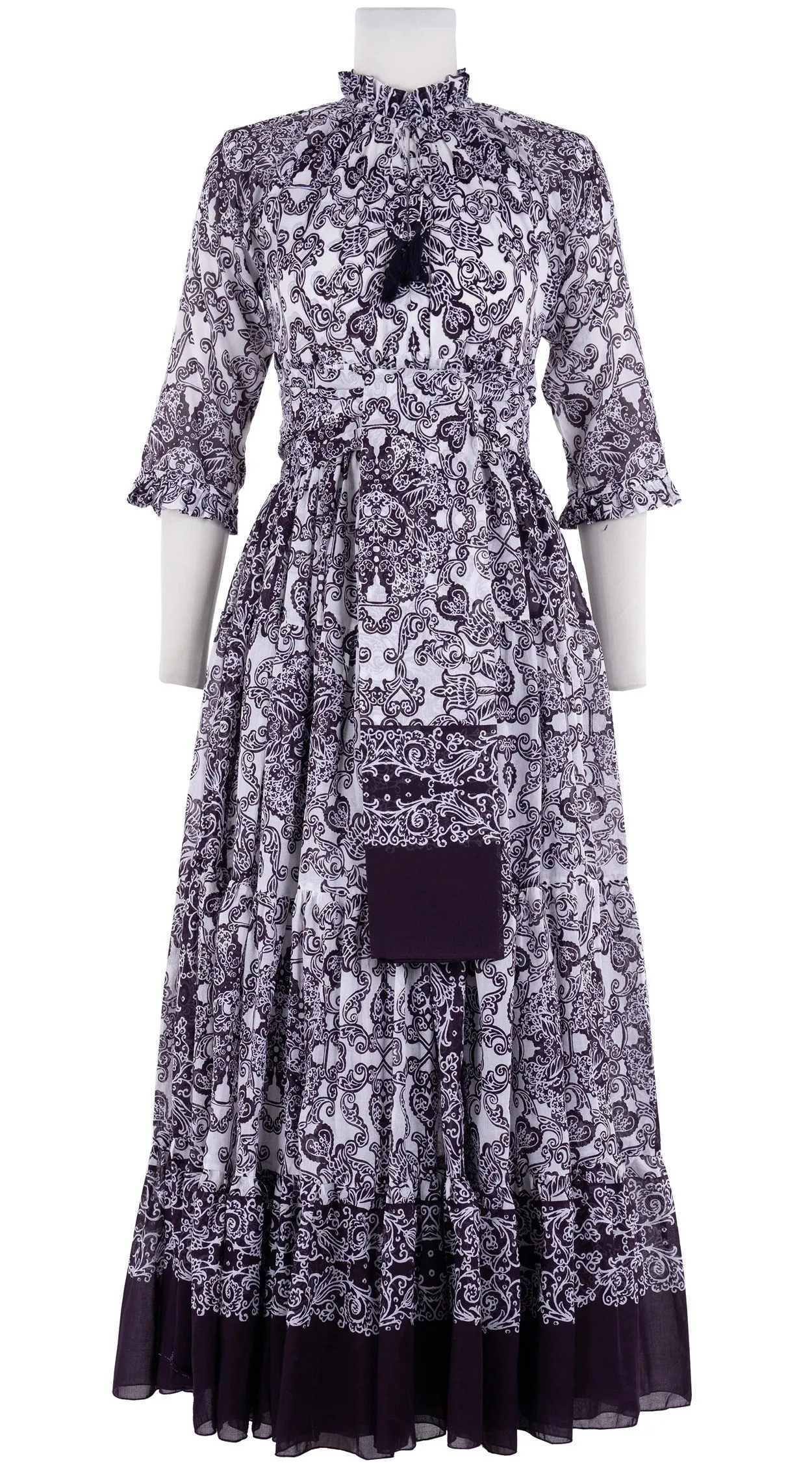 Eden Dress Crew Neck 3/4 Sleeve with Hamilton Belt Maxi Length Cotton Musola (Casanova Bandana Small)