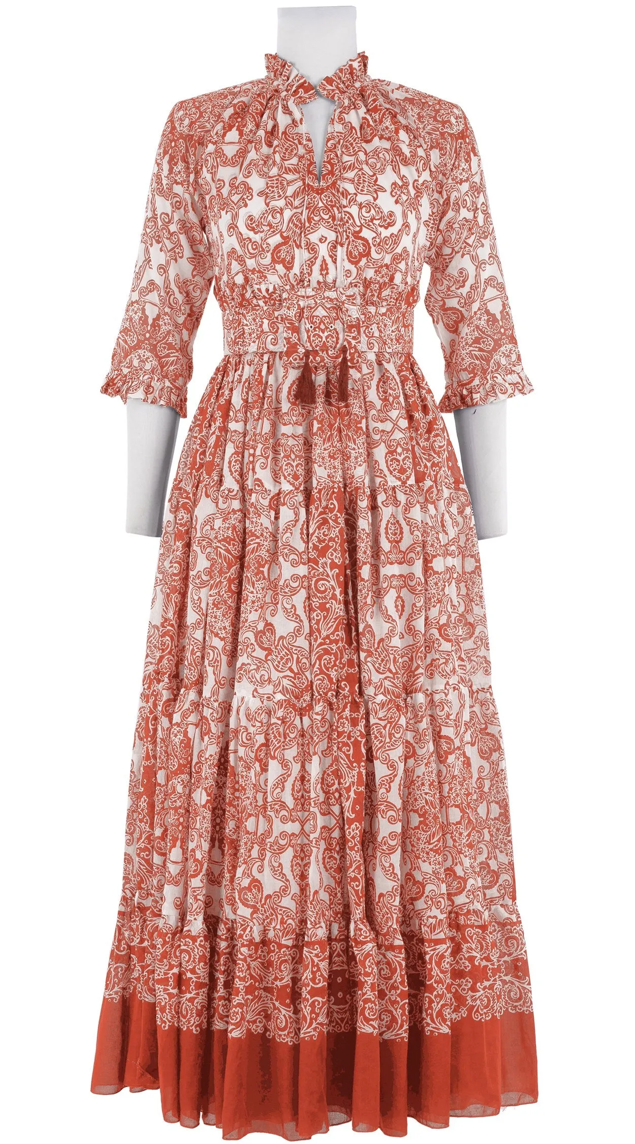 Eden Dress Crew Neck 3/4 Sleeve with Hamilton Belt Maxi Length Cotton Musola (Casanova Bandana Small)
