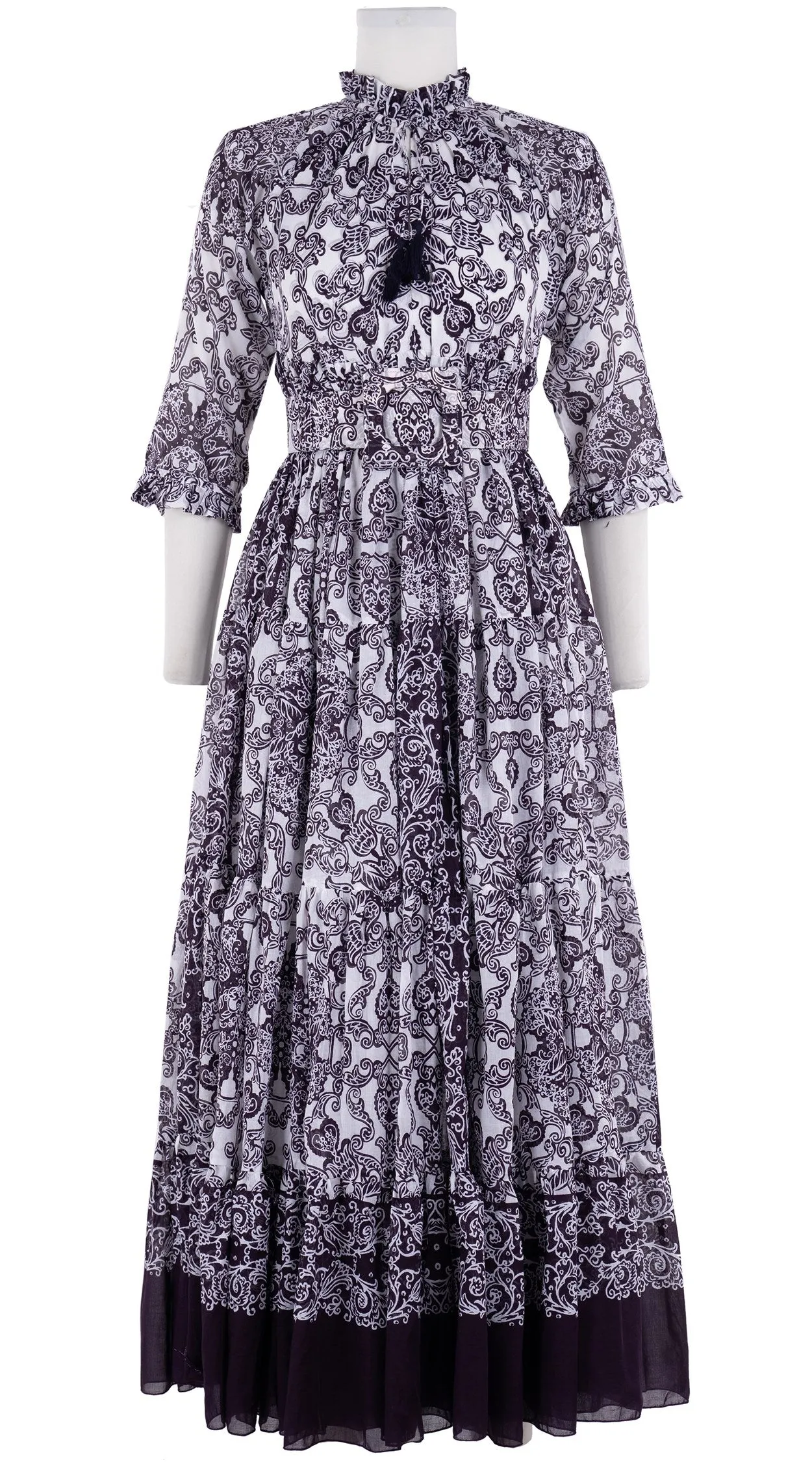 Eden Dress Crew Neck 3/4 Sleeve with Hamilton Belt Maxi Length Cotton Musola (Casanova Bandana Small)