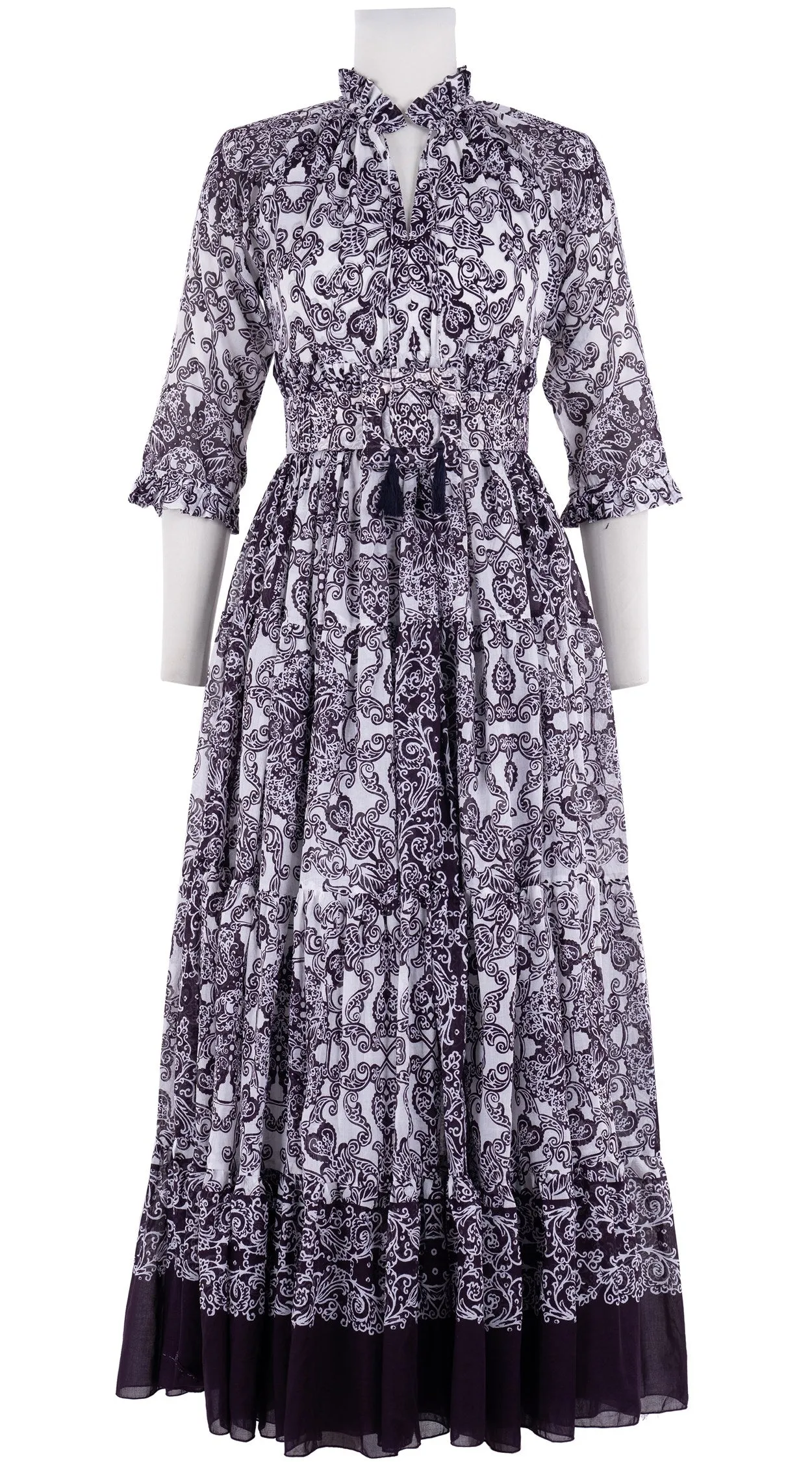 Eden Dress Crew Neck 3/4 Sleeve with Hamilton Belt Maxi Length Cotton Musola (Casanova Bandana Small)