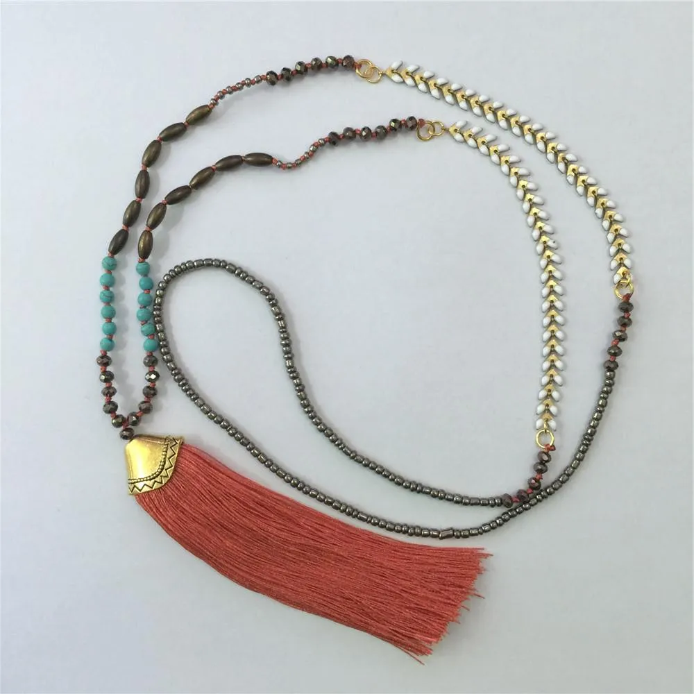 Ethnic Long Necklace Bohemian Fringed Sweater Chain Handmade Beads