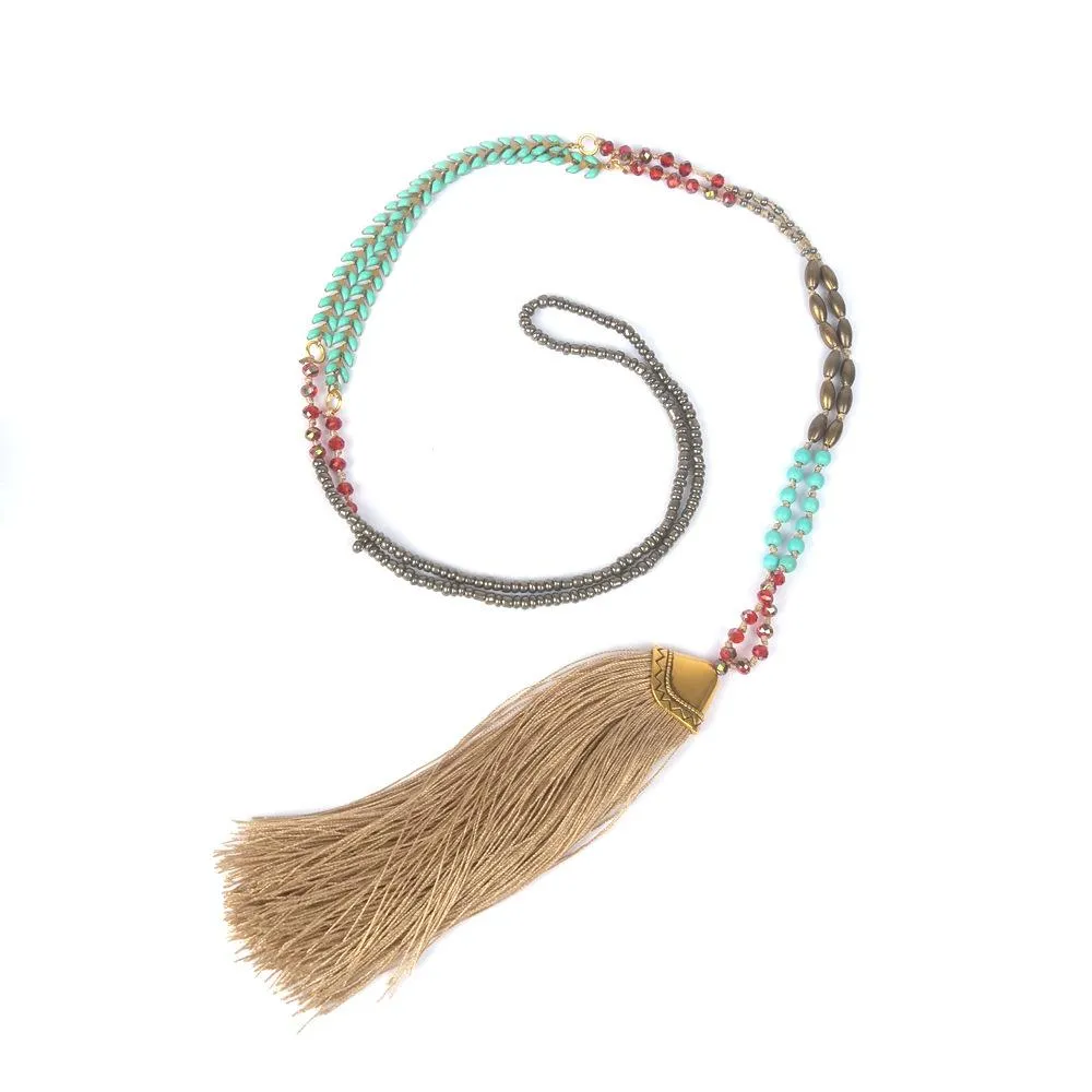 Ethnic Long Necklace Bohemian Fringed Sweater Chain Handmade Beads