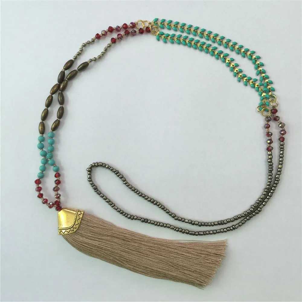 Ethnic Long Necklace Bohemian Fringed Sweater Chain Handmade Beads