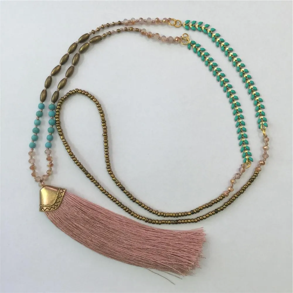 Ethnic Long Necklace Bohemian Fringed Sweater Chain Handmade Beads