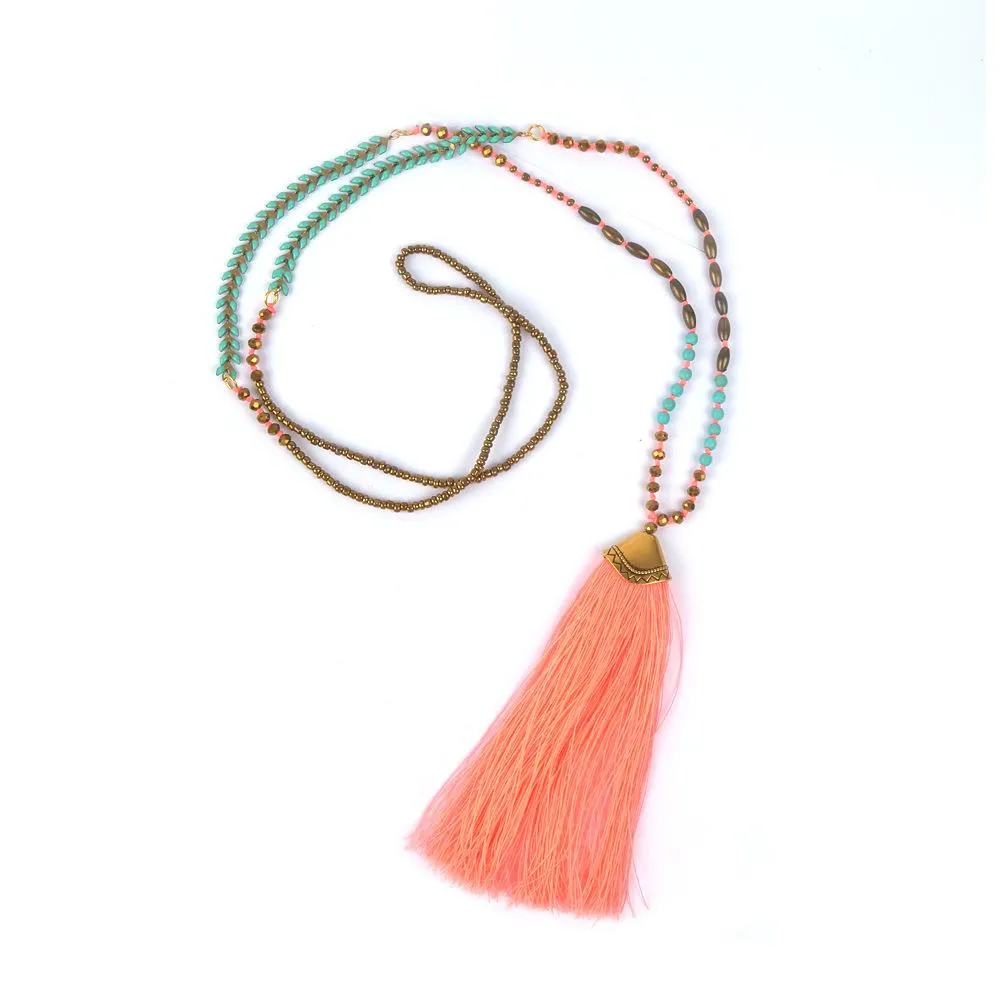Ethnic Long Necklace Bohemian Fringed Sweater Chain Handmade Beads